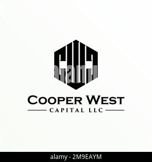 Carattere CWC semplice lettera o parola in immagine esagonale icona grafica logo disegno astratto concetto vettore stock. associato all'etichetta del prodotto o all'iniziale Illustrazione Vettoriale