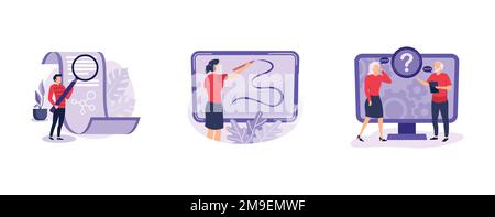 Utilizzando la tecnologia. Carta elettronica, penna digitale, comunicazione poco tecnica, biblioteca elettronica, lettura e-book, tratto pennello. set piatto vettore moderno il Illustrazione Vettoriale