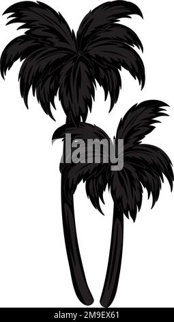 Albero di palma tropicale, silhouette nere isolate su vettore di sfondo bianco. Illustrazione Vettoriale