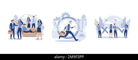 cerca amici, il tempo sta per esaurirsi, compilando completato non completato, impostare piatto vettore moderno illustrazione Illustrazione Vettoriale