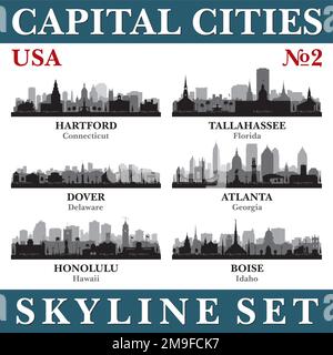 Skyline delle capitali. STATI UNITI. Parte 2. Illustrazione dello sfondo della silhouette vettoriale. Illustrazione Vettoriale