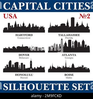Skyline delle capitali. STATI UNITI. Parte 2. Illustrazione dello sfondo della silhouette vettoriale. Illustrazione Vettoriale