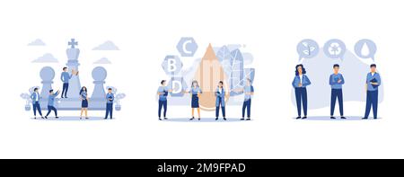 Gli uomini d'affari progettano una strategia di programma di affari, benefici di petrolio di CBD, il dipendente è impegnato nel trattamento di immondizia, il vettore piatto e moderno illustrat Illustrazione Vettoriale