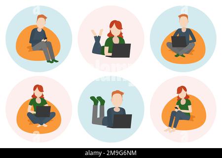 Freelance sul lavoro remoto. Lavorare a casa. Illustrazione vettoriale. Illustrazione Vettoriale