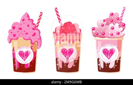 Caffè San Valentino. Perfetto per San Valentino, adesivi, compleanno, salva la data di invito. Illustrazione Vettoriale