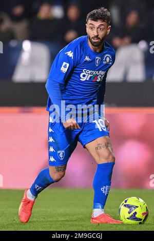 Stadio Carlo Castellani, Empoli, 16 gennaio 2023, Francesco Caputo (Empoli FC) durante l'Empoli FC vs UC Sampdoria - serie di calcio italiana A ma Foto Stock