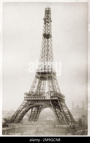 Vintage 19th c. foto - Torre Eiffel Parigi, Francia, in costruzione Foto Stock