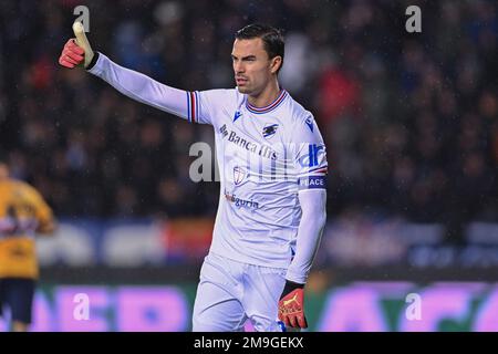 Empoli, Italia. 16th Jan, 2023. Emil Audero (UC Sampdoria) durante Empoli FC vs UC Sampdoria, calcio italiano Serie A match in Empoli, Italy, January 16 2023 Credit: Independent Photo Agency/Alamy Live News Foto Stock