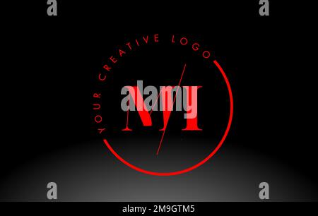 Logo Red MI Letter Design con carattere Serif Creative intersecato e troncato. Illustrazione Vettoriale