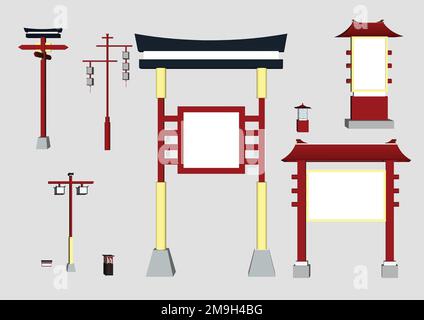 Cartello di stile Cinese e pilastro Giapponese Illustrazione Vettoriale