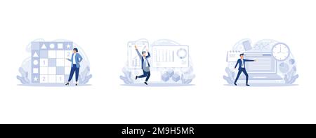 DSM matrice della struttura di progettazione. Gestione di sistemi e progetti complessi. Ottimizzazione dei processi di lavoro, impostare piatto vettore di illustrazione moderna Illustrazione Vettoriale