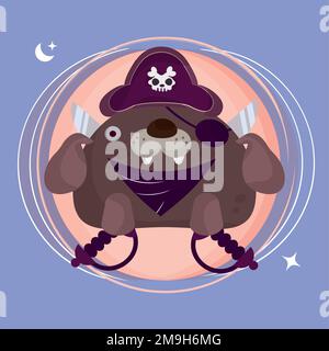 Isolato carino leone di mare su costume pirata Vector Illustrazione Vettoriale