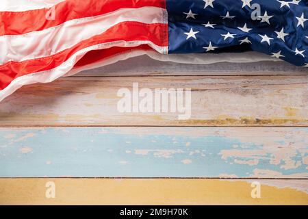 Bandiera USA per il Memorial Day su sfondo astratto in legno Foto Stock