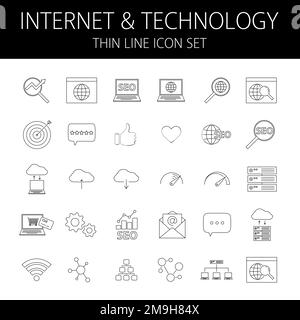 internet e computer tecnologia icona a linea sottile con tratto modificabile, illustrazione vettoriale Illustrazione Vettoriale