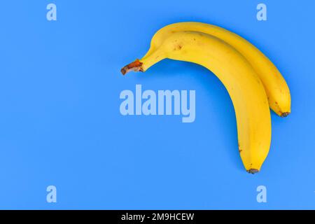 Due frutti di banana con buccia su sfondo blu Foto Stock
