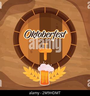 Barile di birra di legno e una tazza di birra Oktoberfest poster Vector Illustrazione Vettoriale