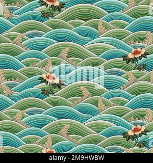 Oriental Chinese art vettoriale onda pattern sfondo senza giunture Illustrazione Vettoriale