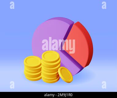 3D diagramma a torta con monete d'oro Illustrazione Vettoriale