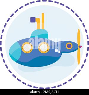 Giocattolo sottomarino isolato colorato icona Flat design Vector Illustrazione Vettoriale