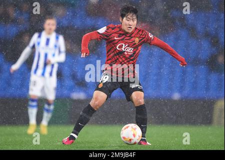 Kang a Lee di RCD Mallorca durante la partita della Copa del Rey tra Real Sociedad e RCD Mallorca allo stadio reale Arena il 17 gennaio 2023, a San se Foto Stock