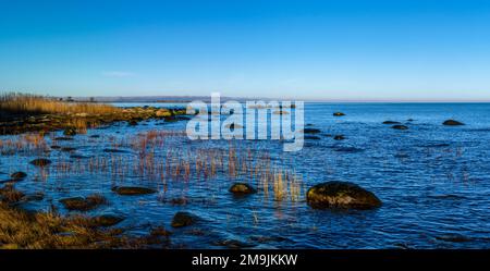 Rocce sulla costa, Parco Nazionale di Lahemaa, Mar Baltico, Estonia Foto Stock