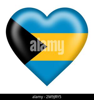 Bahamas flag Heart Button isolato su bianco con tracciato di ritaglio 3D illustrazione Foto Stock