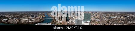 Vista aerea della città con grattacieli, Austin, Texas, Stati Uniti Foto Stock