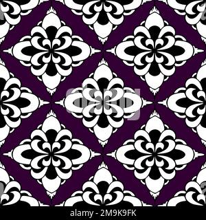 motivo simmetrico senza cuciture di forme geometriche astratte in bianco e nero su sfondo viola, texture Foto Stock