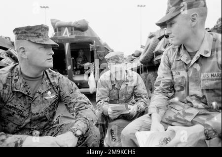 I Marine Corps Reserve (USMCR) Marines assegnati a A/Company, 4th Battaglione di ricognizione con armatura leggera (LAR), rivedono i loro manuali sul campo a Camp Pendleton, California (CA), in preparazione alla mobilitazione a sostegno dell'operazione CHE PERCORRE LA LIBERTÀ. Base: Marine Corps base Camp Pendleton Stato: California (CA) Paese: Stati Uniti d'America (USA) Foto Stock