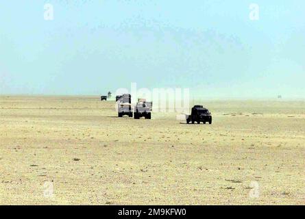 IL convoglio US Marine Corps (USMC) si estende all'orizzonte durante l'addestramento al dislocamento del Regimental Main Command Operations Center (RMCOC), a nord di Kuwait City, Kuwait, a sostegno dell'operazione CHE PERSEGUE LA LIBERTÀ. (Immagine substandard). Subject Operation/Series: ENDURING FREEDOM Nazione: Kuwait (KWT) Foto Stock