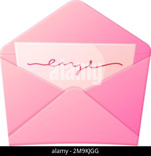 Lettera d'amore. Aprire la busta con la lettera. Giorno di Vanentina, concetto di confessione romantica. Illustrazione Vettoriale