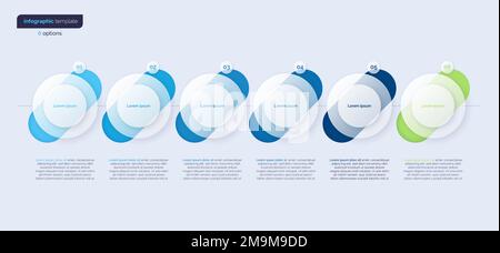 Modello infografico vettoriale minimalistico composto da 6 cerchi Illustrazione Vettoriale