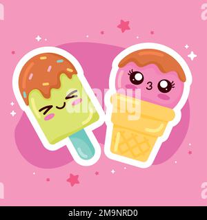 gelati dolci kawaii personaggi Illustrazione Vettoriale