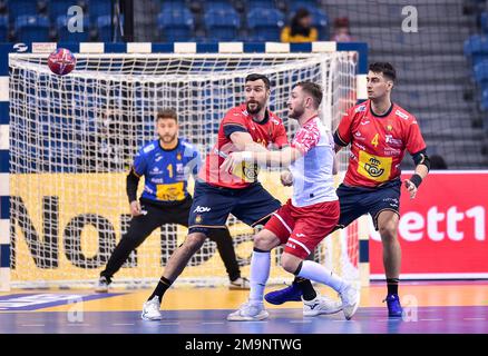 Cracovia, Polonia. 18th Jan, 2023. Michal Daszek durante la partita del Campionato Mondiale IHF maschile tra Polonia e Spagna il 18 gennaio 2023 a Cracovia, Polonia. (Foto di PressFocus/Sipa USA) Credit: Sipa USA/Alamy Live News Foto Stock