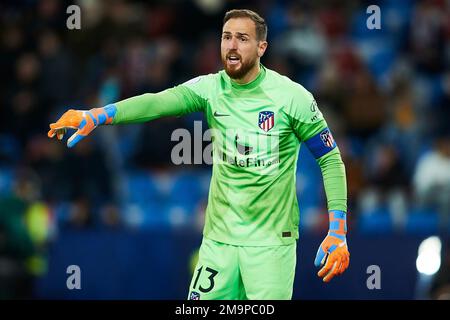 Valencia, Spagna. 18th Jan, 2023. Copa del Rey spagnola: Levante UD / Atletico de Madrid. Jan Oblak (Atletico de Madrid, #13) reagisce Credit: Saolab/Alamy Live News Foto Stock