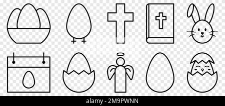 Icone della linea di Pasqua. Illustrazione vettoriale isolata su sfondo trasparente Illustrazione Vettoriale