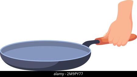 Padella con presa a mano. Icona del cartone animato di cottura isolata su sfondo bianco Illustrazione Vettoriale