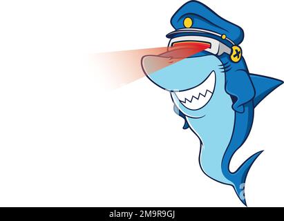 Uno squalo che indossa Captain Hat Shooting laser Beam dai suoi occhiali Illustrazione Vettoriale