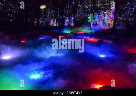 Londra, Regno Unito. 18th gennaio 2023. Water Feature nel Jubilee Park al festival delle luci invernali di quest'anno a Canary Wharf. Credit: Vuk Valcic/Alamy Live News Foto Stock