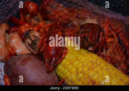 I gamberi bollono, cibo fantastico! Foto Stock