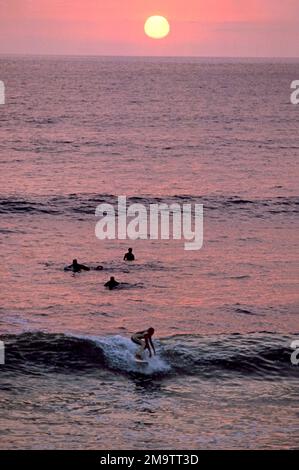 Surfers sulla spiaggia sulla costa della California meridionale. Foto Stock