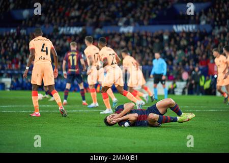 Valencia, Spagna. 18th Jan, 2023. Alex Munoz Miquel di Levante UD reagisce durante il Round of 16 della Copa del Rey tra Levante UD e Atlético de Madrid a Estadi Ciutat de València. Punteggio finale; Levante 0:2 Atlético Madrid. Credit: SOPA Images Limited/Alamy Live News Foto Stock