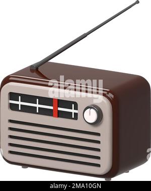 3d icona del ricevitore del sintonizzatore radio retro d'epoca marrone realistico. Giornata Mondiale della radio. Illustrazione vettoriale stile cartone animato sfondo bianco isolato Illustrazione Vettoriale