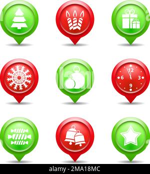 Set di icone rosse e verdi di Natale, illustrazione Vector eps10 Illustrazione Vettoriale