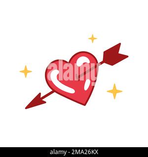 Cuore con icona a freccia stile doodle. Illustrazione vettoriale per San Valentino. Tatuaggio vintage. Concetto di Fall in Love. Clip disegnata a mano art. Illustrazione Vettoriale