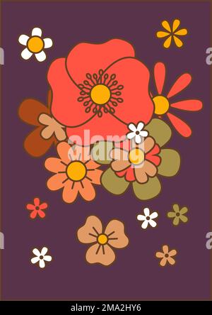 Fiori in fiore, botanica selvatica, papaveri e margherite Illustrazione Vettoriale