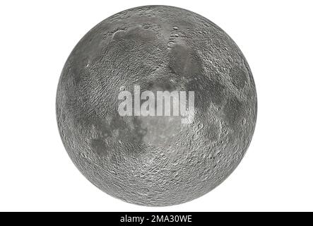 Pianeta luna con rendering digitale isolato su sfondo bianco. Foto Stock