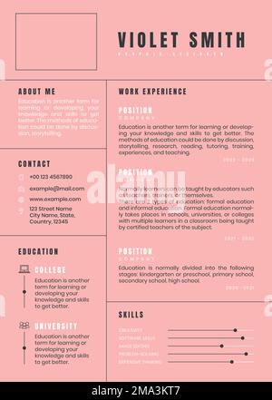 CV femminile con template vettoriale modificabile per i professionisti e i livelli di ingresso Illustrazione Vettoriale