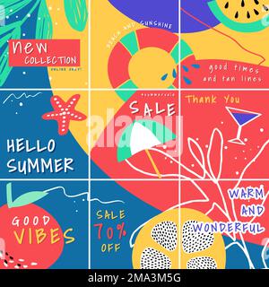 Promozione estiva online modello vettore set Illustrazione Vettoriale