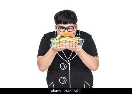 Giovani uomini che trasportano obesità alimentare Foto Stock